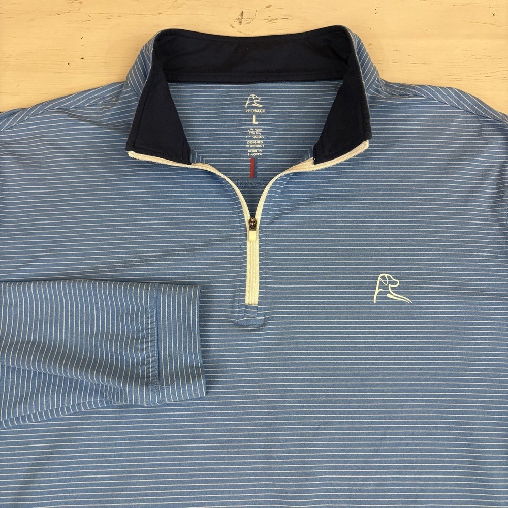 Rhoback 1/4 Zip Pullover Sweater Mens L Blue Striped Mock Neck Golf Performance